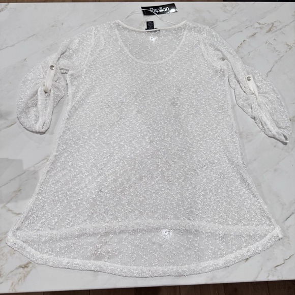 Papillon Sheer White Tunic Sweater Women's High/Low Coverup‎ Layer Large NWT - Picture 1 of 13